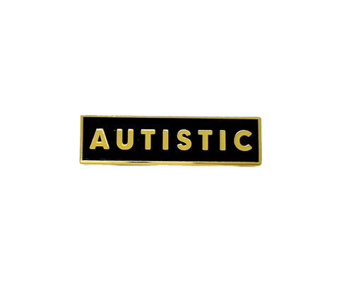 Autistic 1.5 Inch Identity Enamel Pin Black Gold Rectangle Autism