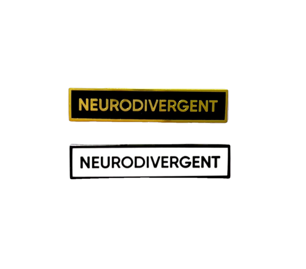 Neurodivergent Identity 1.5 Inch Enamel Pin Black White Gold Rectangle Autism
