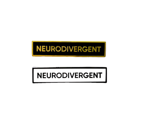 Neurodivergent Identity 1.5 Inch Enamel Pin Black White Gold Rectangle Autism