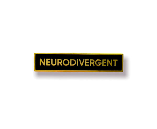 Neurodivergent Identity 1.5 Inch Enamel Pin Black White Gold Rectangle Autism