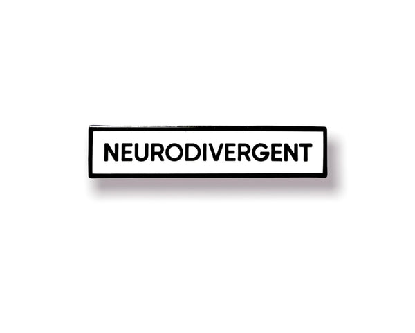 Neurodivergent Identity 1.5 Inch Enamel Pin Black White Gold Rectangle Autism