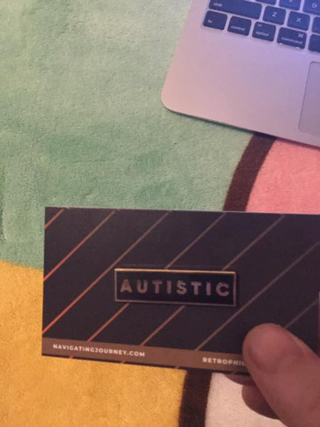 Autistic 1.5 Inch Identity Enamel Pin Black Gold Rectangle Autism
