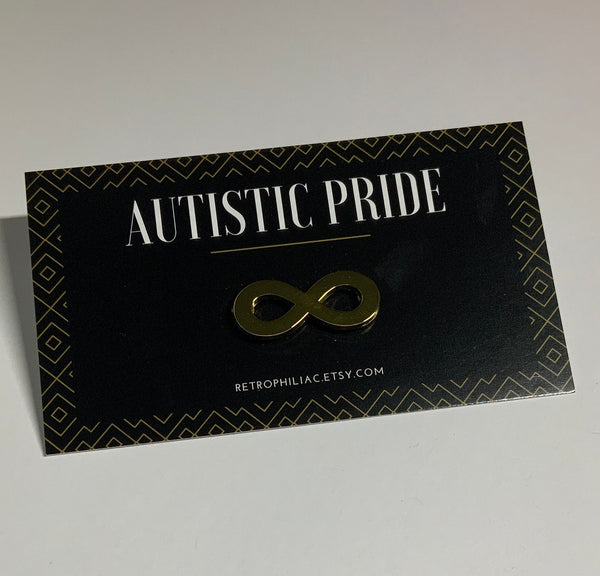 Mini Autistic Pride Infinity Gold Enamel Pin Brooch Autism Neurodiversity 1 inch