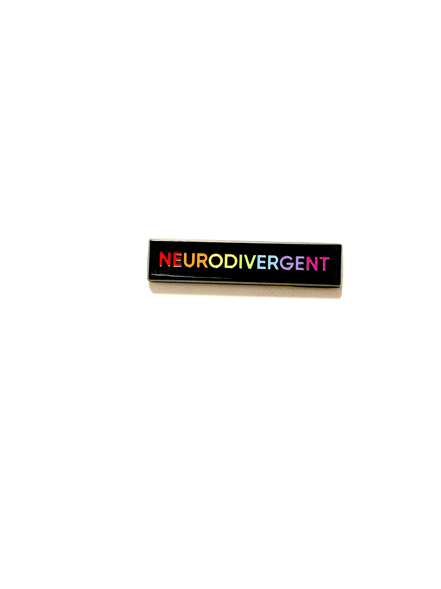 Neurodivergent Identity 1.5 Inch Enamel Pin Black Rainbow Rectangle Autism