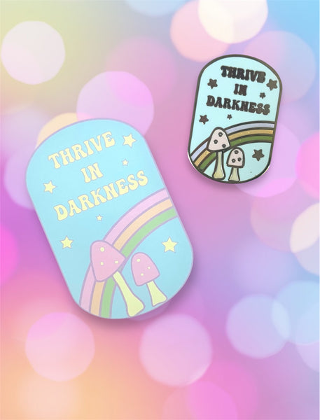 Pastel Thrive in Darkness Mushroom Retro Glitter Enamel Pin