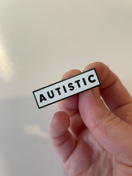 Autistic 1.5 Inch Identity Enamel Pin Black White Rectangle Autism