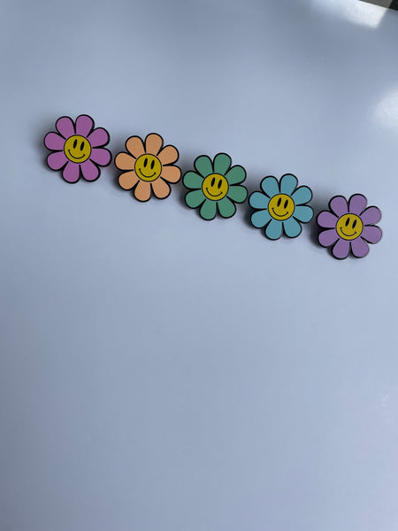 Mini Pastel Flower Power Enamel Pin, Smiley Flower Pin, Smiley Face Pin