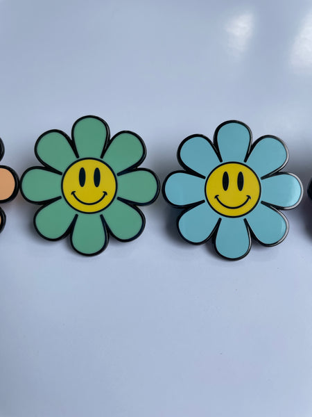Mini Pastel Flower Power Enamel Pin, Smiley Flower Pin, Smiley Face Pin