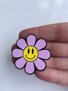 Mini Pastel Flower Power Enamel Pin, Smiley Flower Pin, Smiley Face Pin
