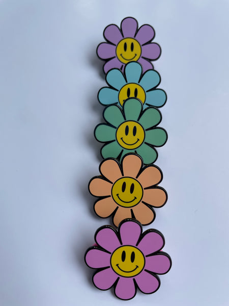 Mini Pastel Flower Power Enamel Pin, Smiley Flower Pin, Smiley Face Pin