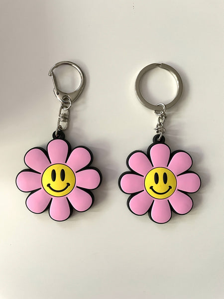 Pink Flower Power Retro Keychain