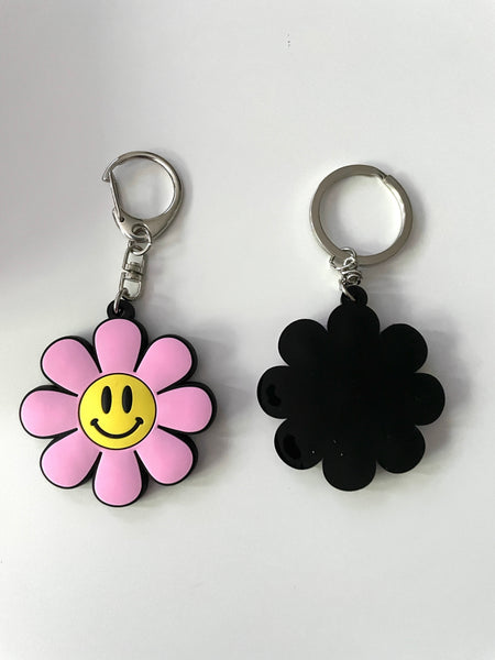 Pink Flower Power Retro Keychain