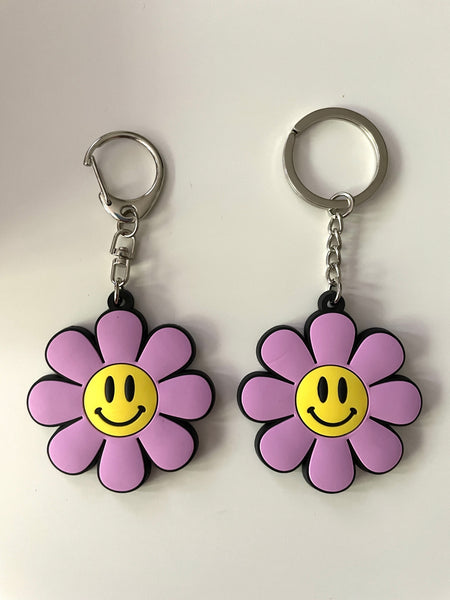 Purple Flower Power Retro Keychain