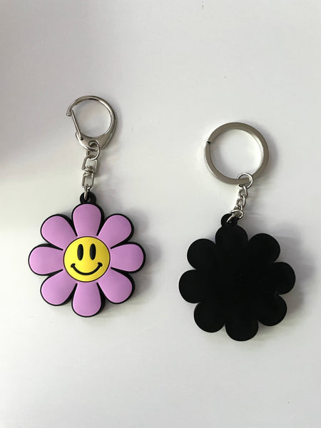 Purple Flower Power Retro Keychain