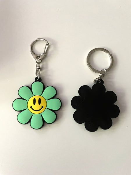 Green Flower Power Retro Keychain