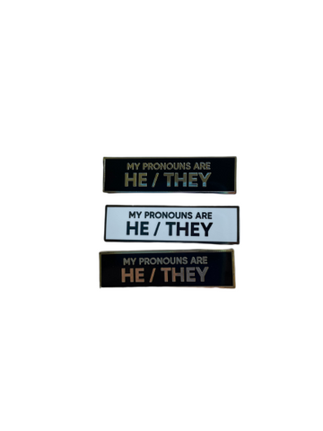 My Pronouns Are He They 1.5 Inch Rectangle Enamel Pin