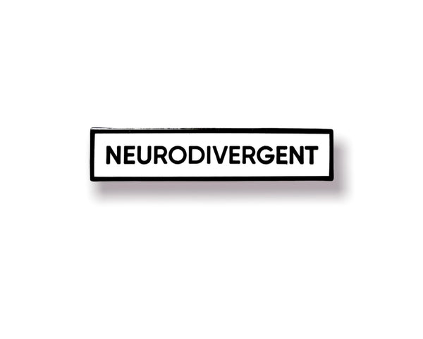 Neurodivergent Identity 1.5 Inch Enamel Pin Black White Gold Rectangle Autism