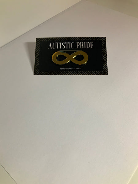 Autistic Pride 1.5 Inch Infinity Gold Enamel Pin Brooch Autism Neurodiversity