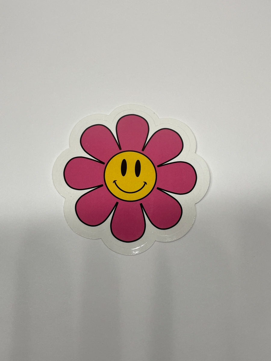 Pink Flower Power Vinyl Sticker, Smiley Flower Sticker, Smiley Face St ...