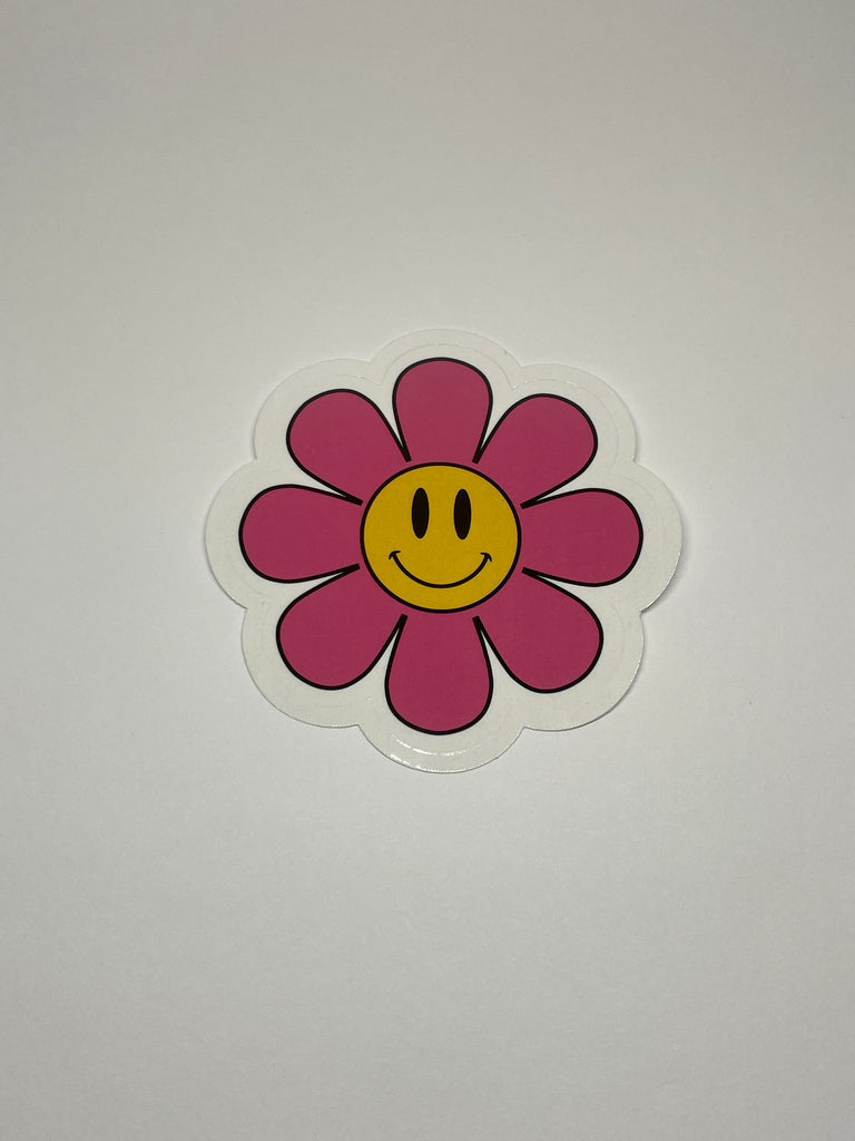 Flower Smiley Face Pink Sticker for Sale by berrydesignco