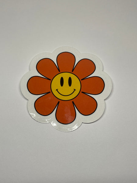 Orange Flower Power Vinyl Sticker, Smiley Flower Sticker, Smiley Face Sticker