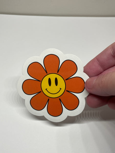 Orange Flower Power Vinyl Sticker, Smiley Flower Sticker, Smiley Face Sticker