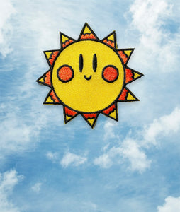 Smiling Sun Iron On Patch Happy Face Retro Vintage Inspired Hippie Flower Child