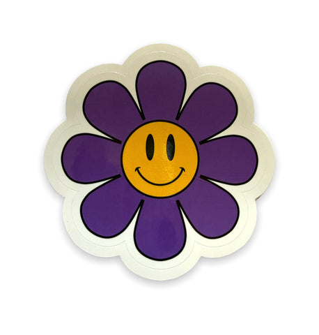 Deep Violet Purple Plum Flower Power Vinyl Sticker, Smiley Flower Sticker, Smiley Face Sticker