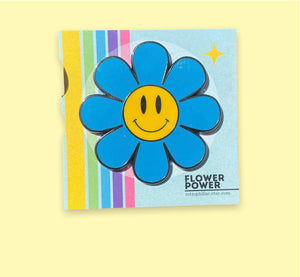 Blue Flower Power Enamel Pin, Smiley Flower Pin, Smiley Face Pin