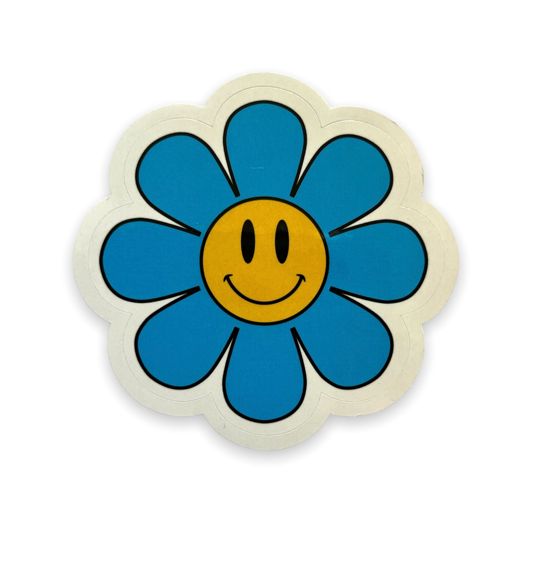 Blue Flower Power Vinyl Sticker, Smiley Flower Sticker, Smiley Face Sticker
