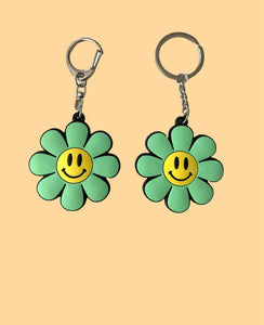 Green Flower Power Retro Keychain