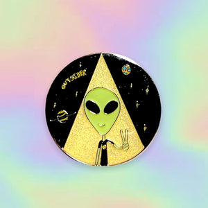 Outsider Alien Glitter Enamel Pin Glow-in-the-dark